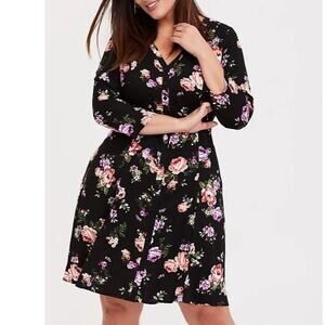 Torrid Black Floral Button Down Dress 3X 12075859